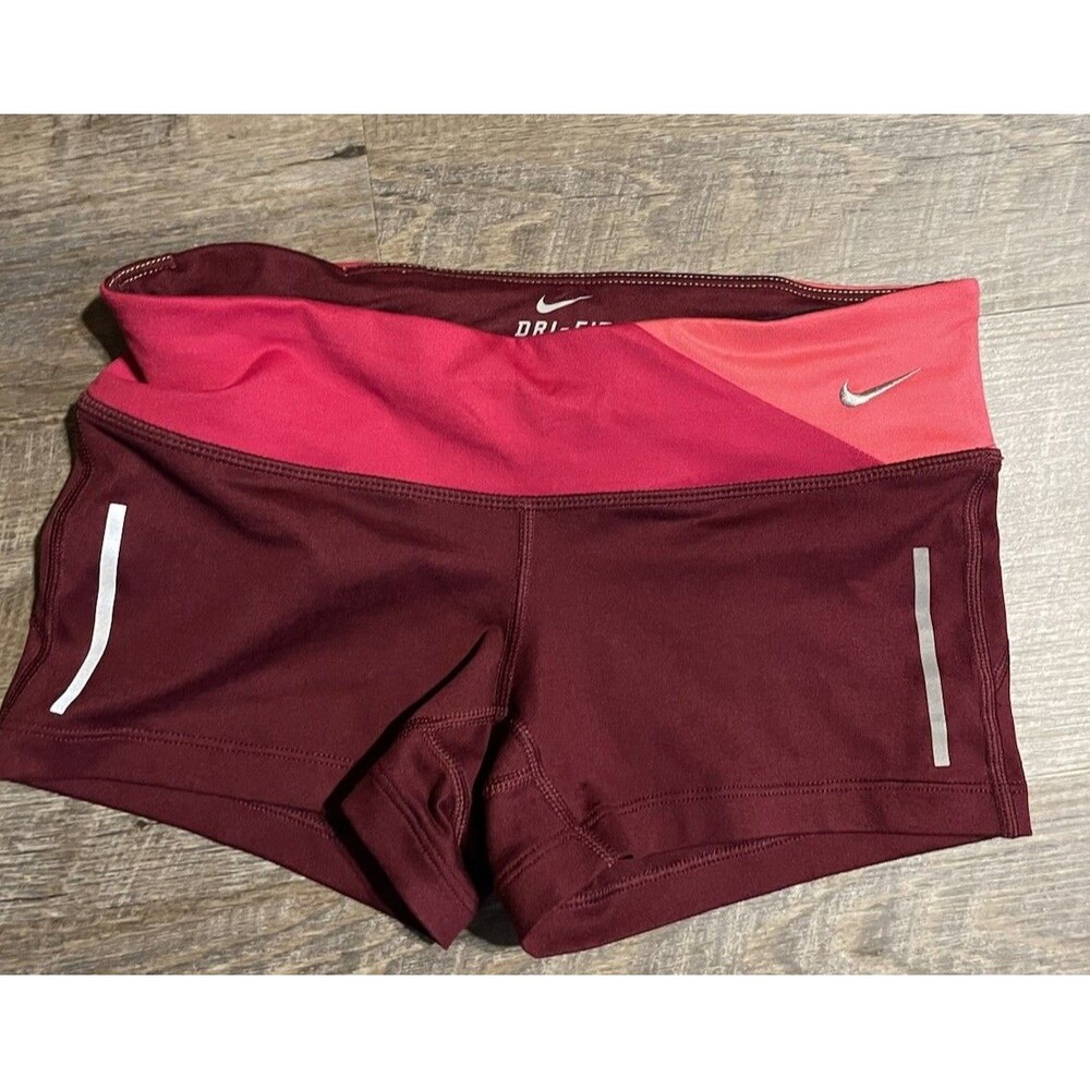 Nike Shorts Womens XSmall Maroon Dri-FIT Compression Running  Colorblock Shorts